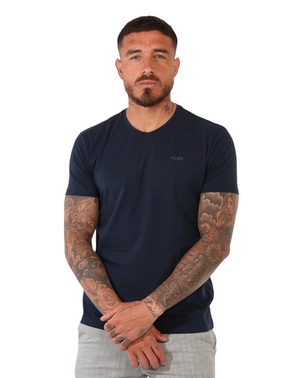 T-shirt scollo V da uomo Yes Zee blu