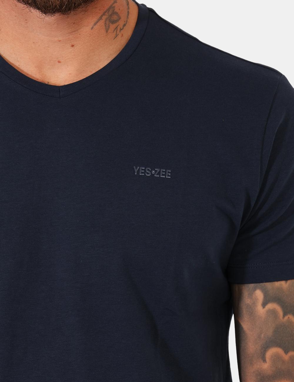 T-shirt scollo V da uomo Yes Zee blu