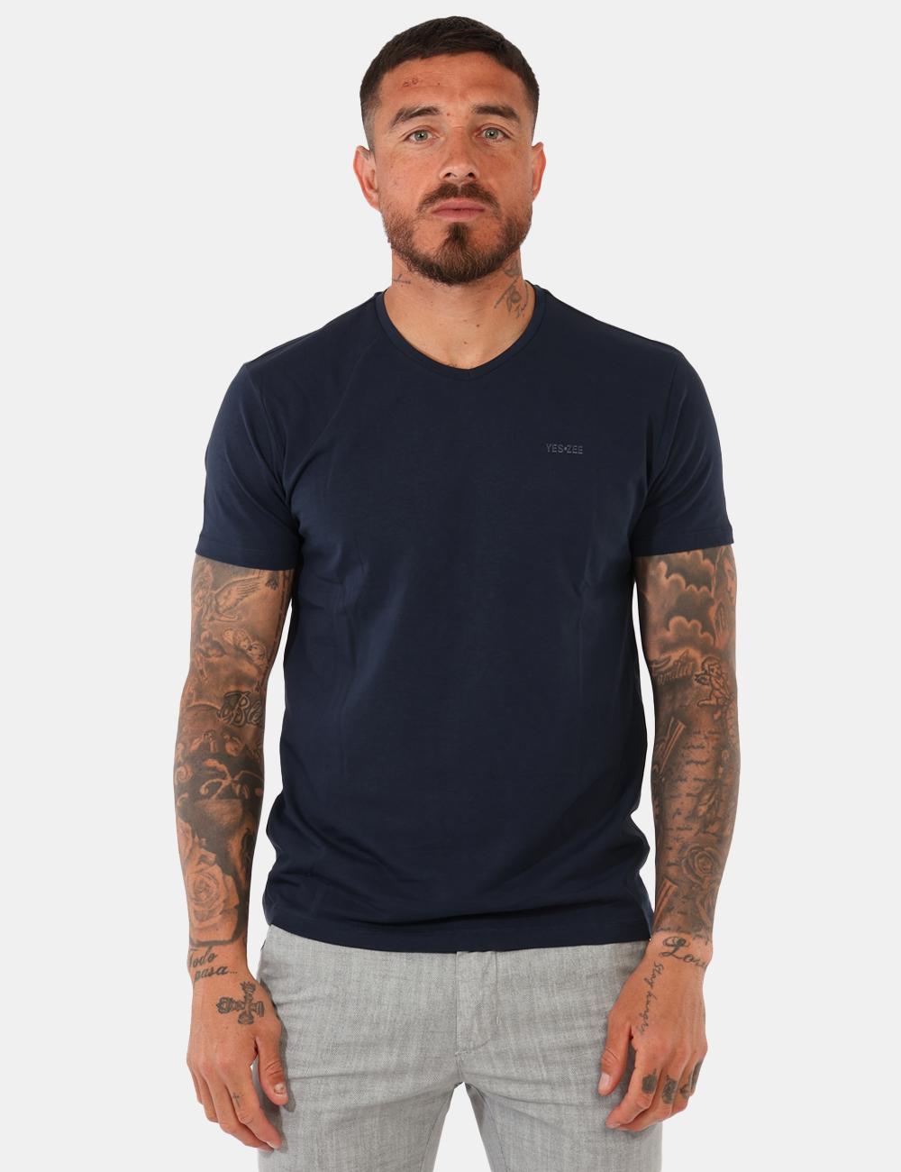T-shirt scollo V da uomo Yes Zee blu