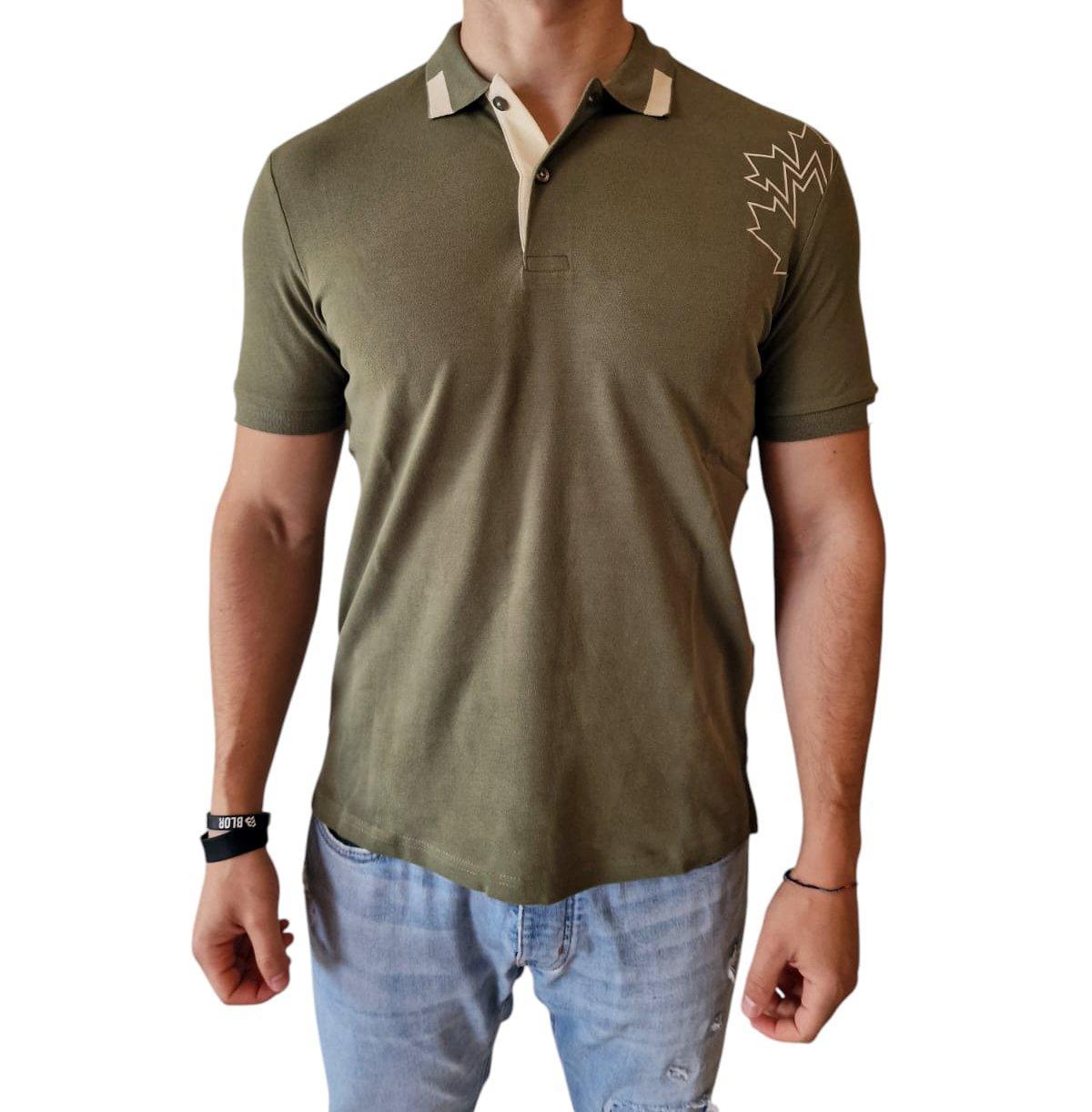 Polo Lumberjack manica corta in cotone da uomo verde militare