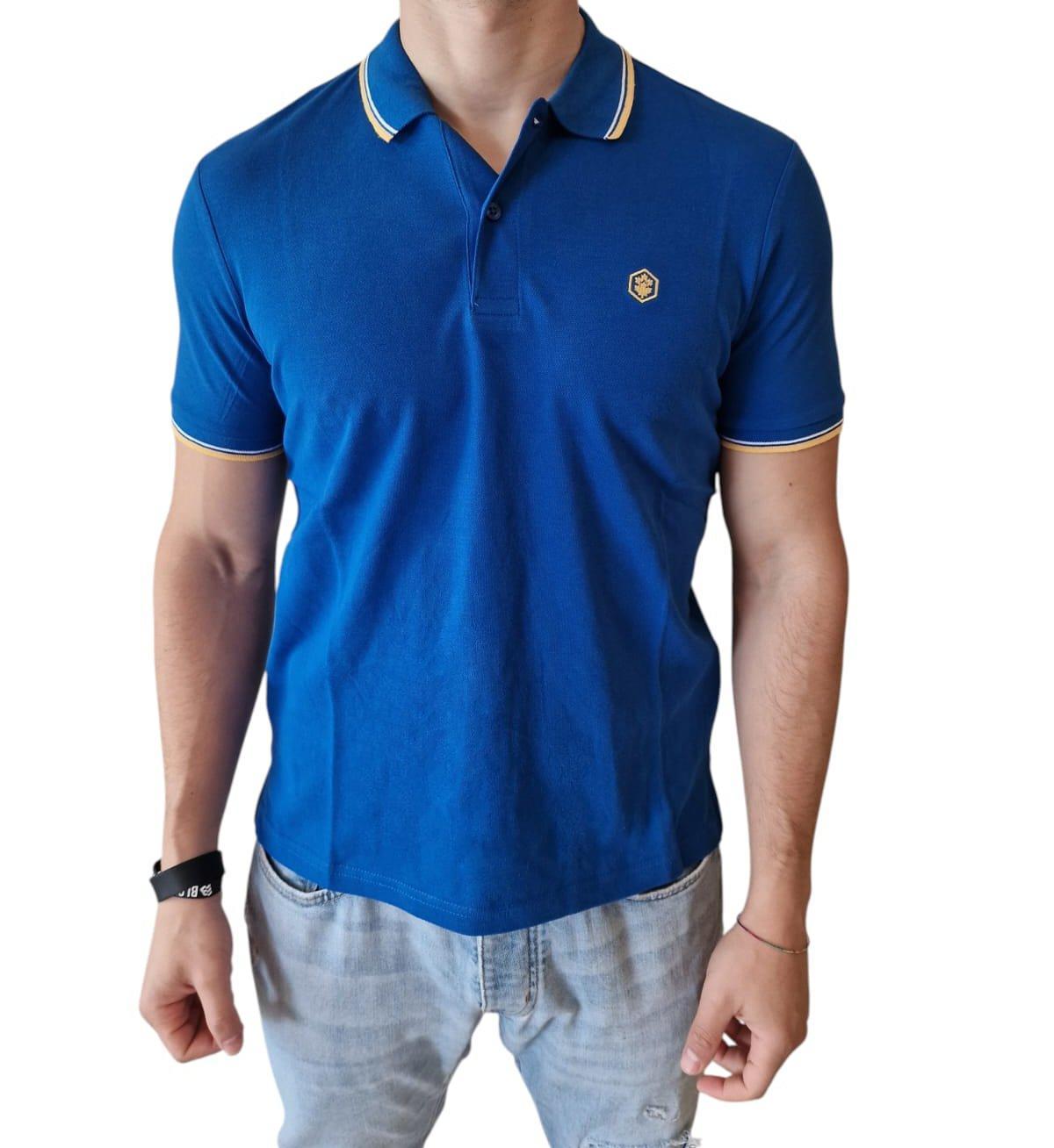 Polo Lumberjack manica corta in cotone da uomo blu