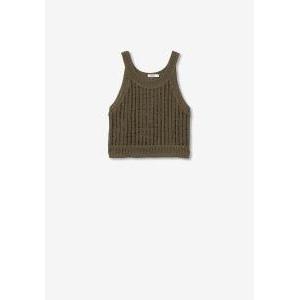 Top crop lavorato a mano verde militare