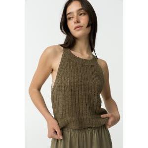 Top crop lavorato a mano verde militare