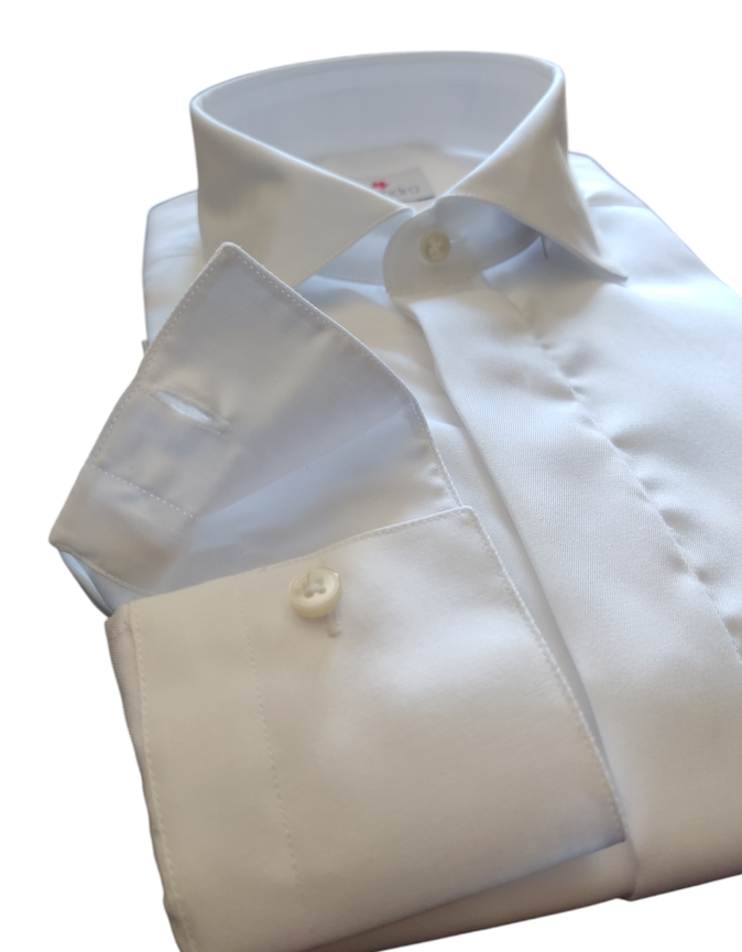 oleandro camicia no stiro cerimonia abbottonatura coperta + polso per gemelli bianco - foto 2