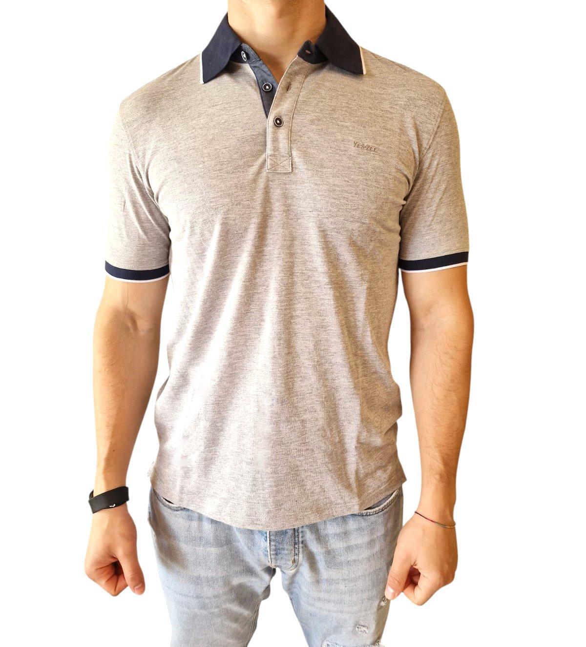 Polo in cotone da uomo Yes Zee grigio