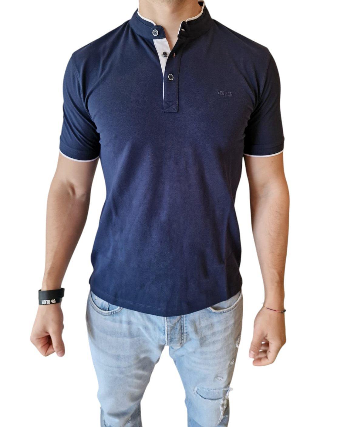 Polo collo coreana da uomo Yes Zee blu