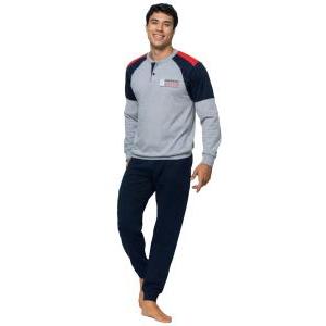 Pigiama uomo jersey serafino spalle contrasto grigio