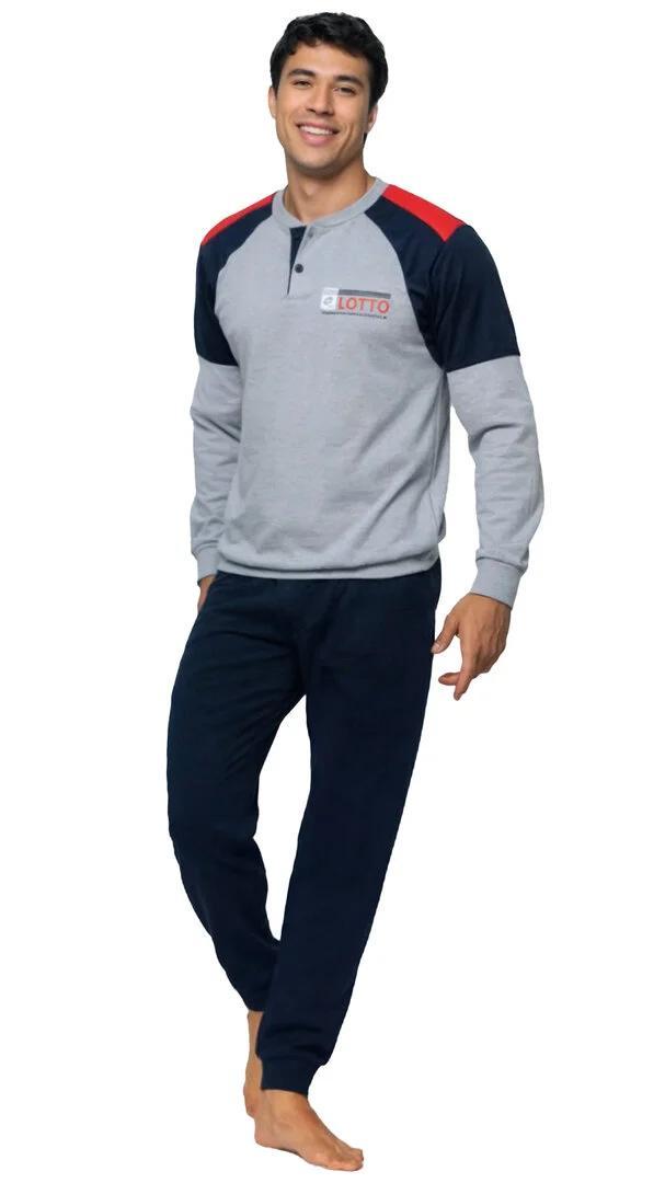 Pigiama uomo jersey serafino spalle contrasto Grigio