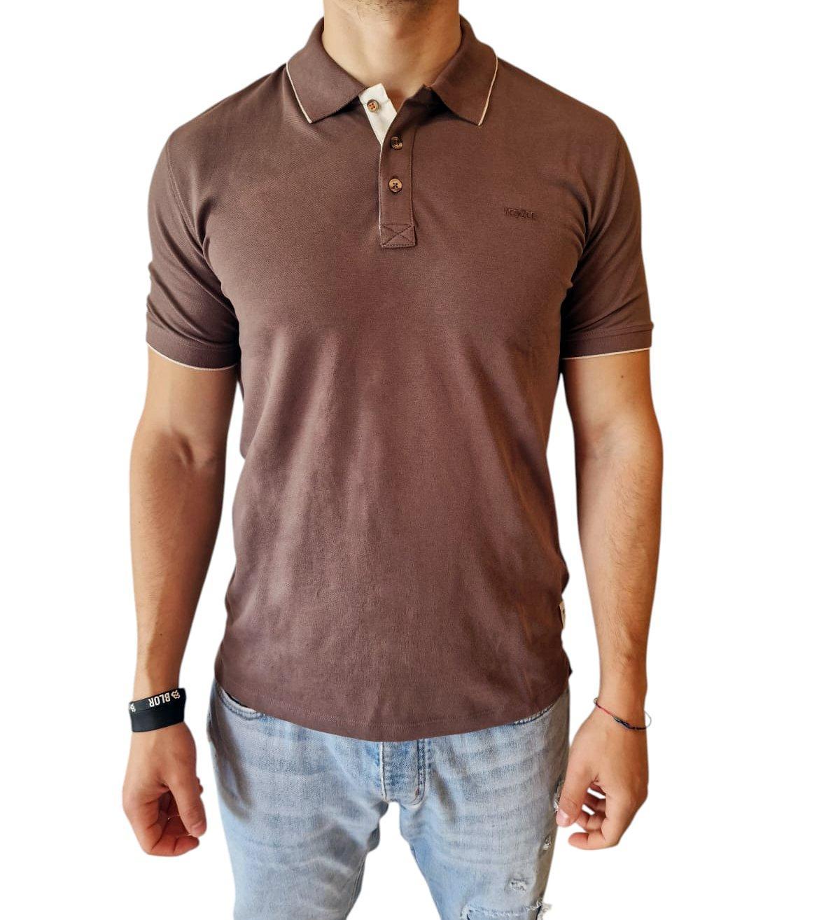 Polo in cotone da uomo Yes Zee marrone