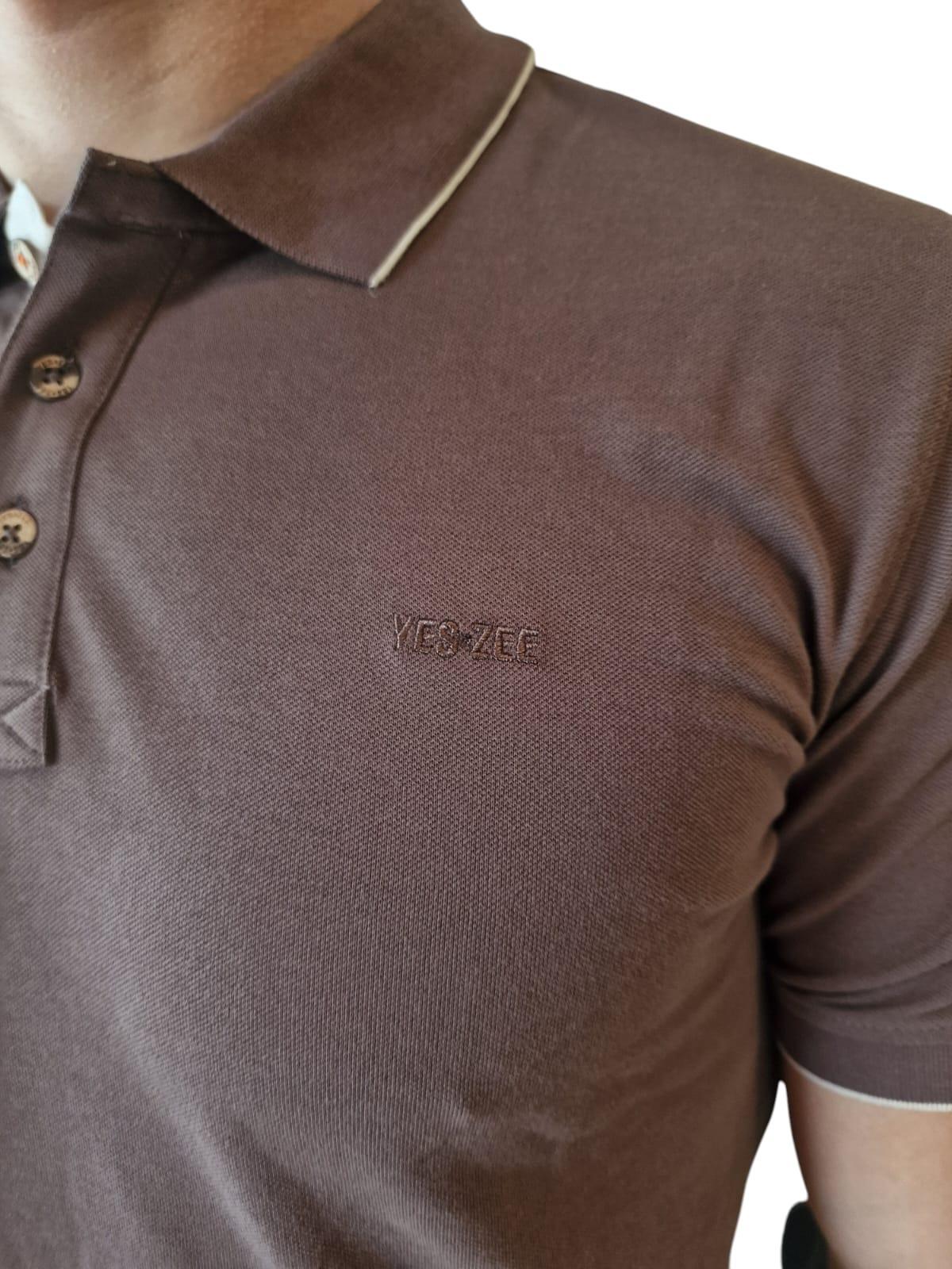 Polo in cotone da uomo Yes Zee marrone