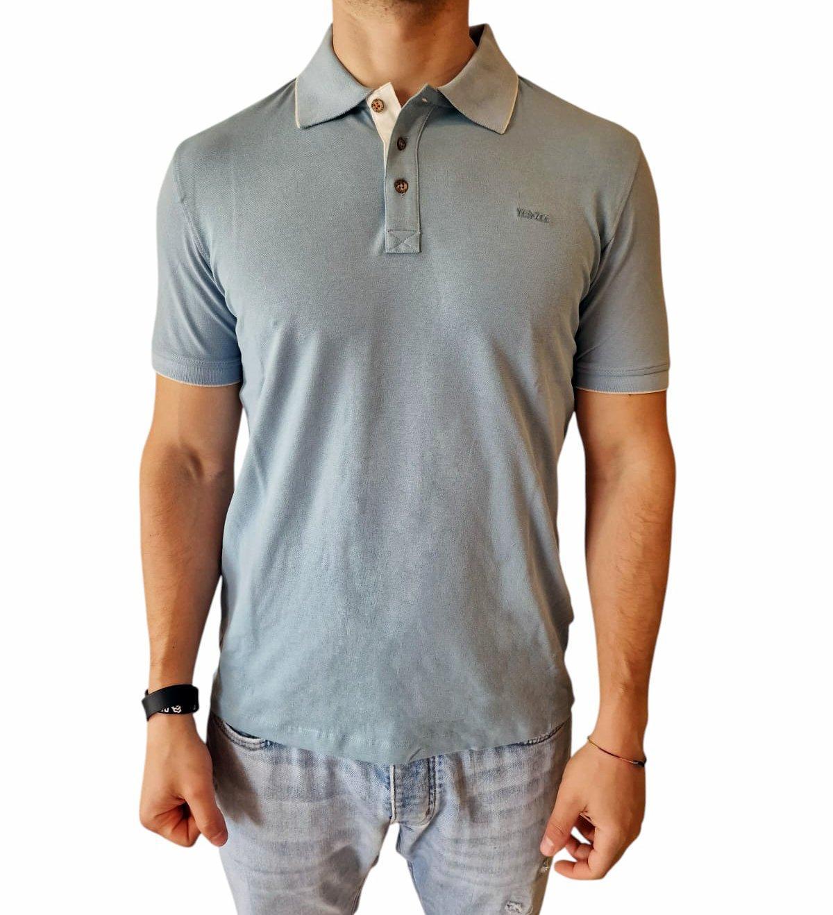Polo in cotone da uomo Yes Zee celeste