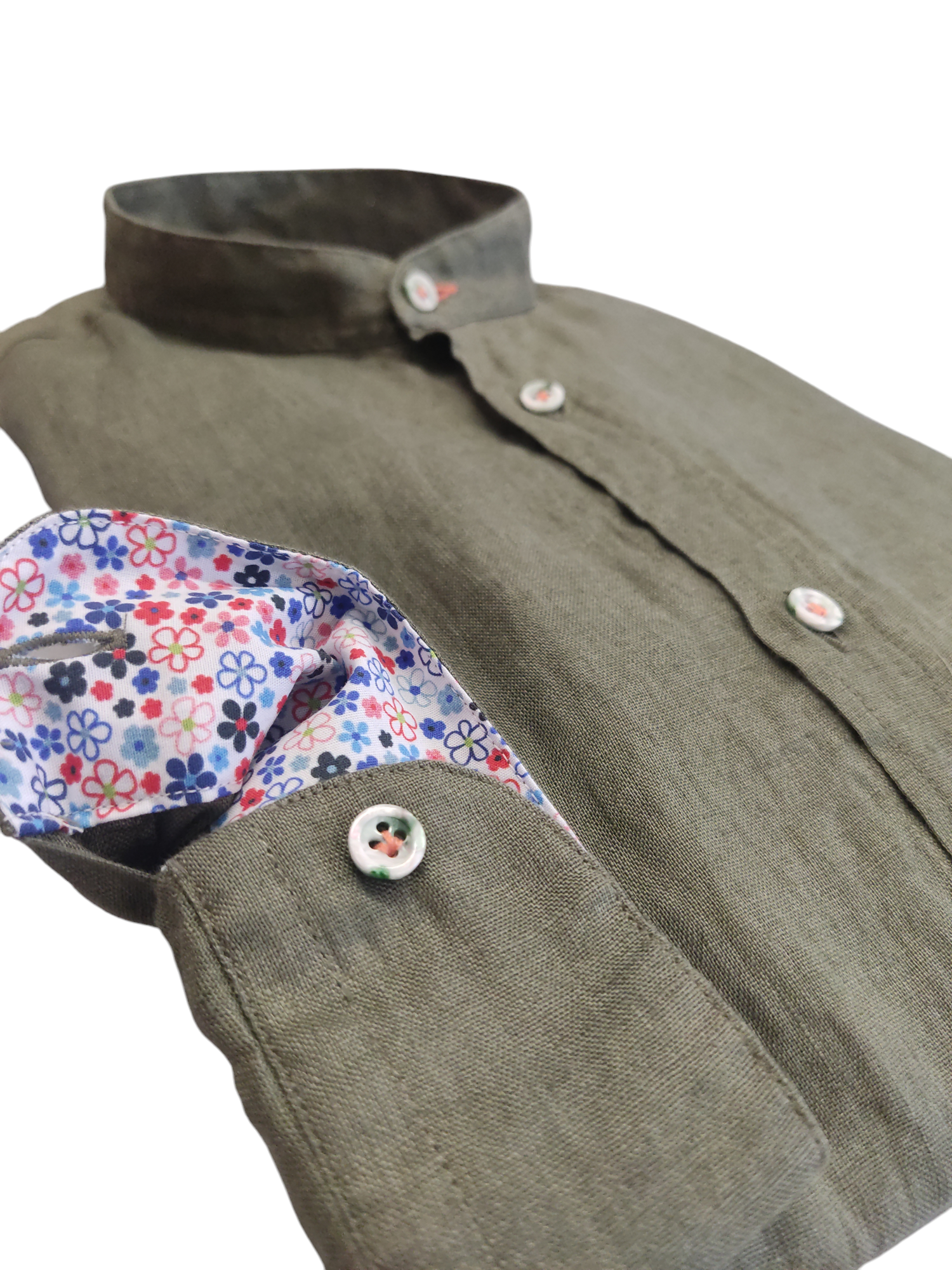Camicia Free Man uomo puro lino coreana slim Verde Militare