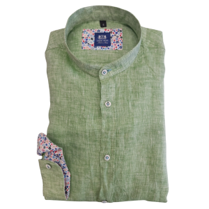 Camicia  uomo puro lino coreana slim verde