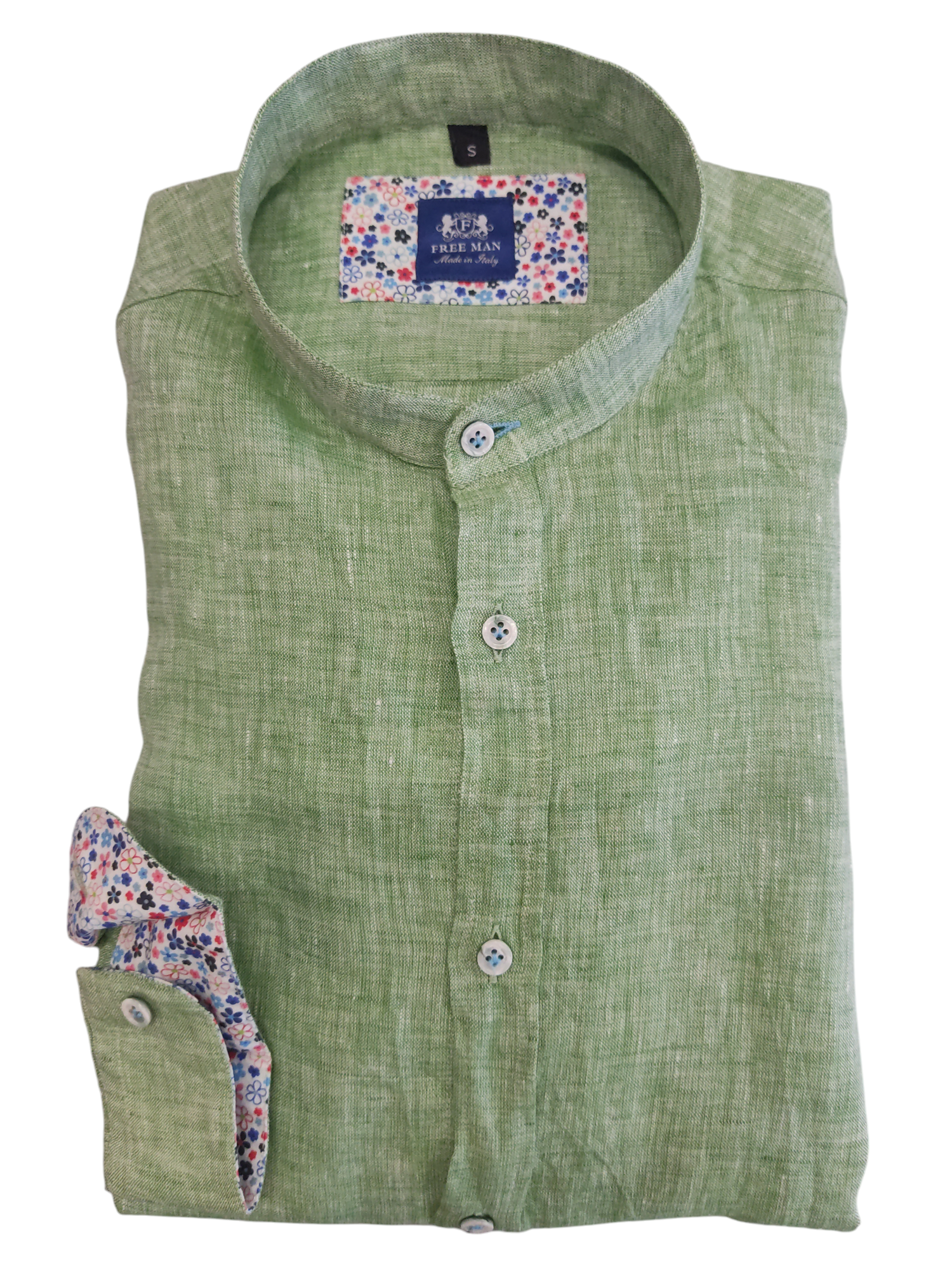 Camicia Free Man uomo puro lino coreana slim Verde 