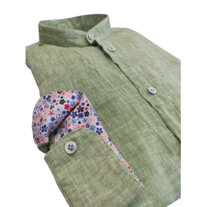 Camicia  uomo puro lino coreana slim verde
