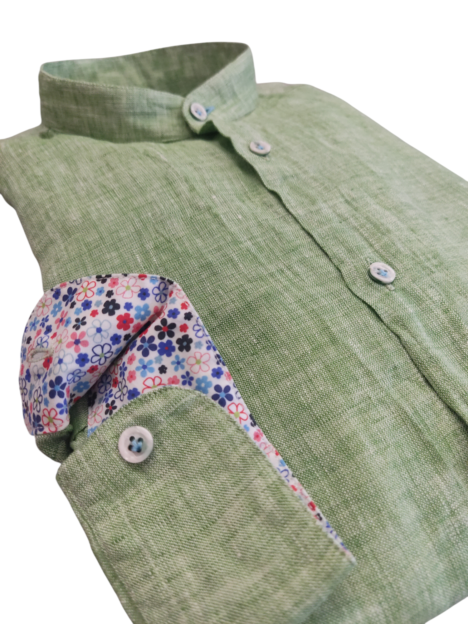 Camicia Free Man uomo puro lino coreana slim Verde 