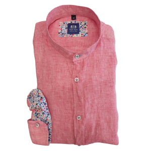 Camicia  uomo puro lino slim coreana corallo