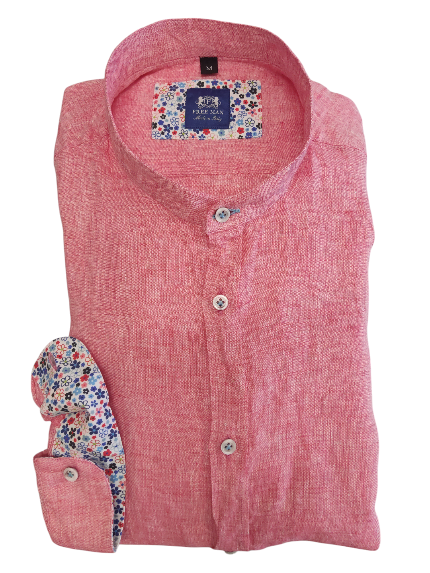 Camicia Free Man uomo puro lino slim coreana Corallo