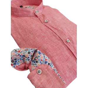 Camicia  uomo puro lino slim coreana corallo