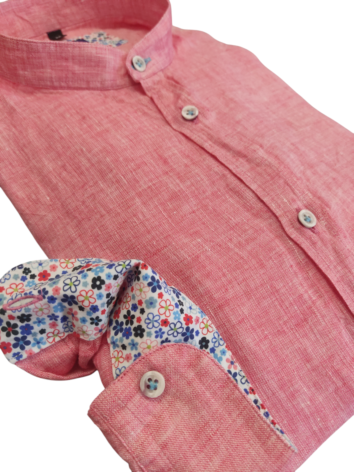 Camicia Free Man uomo puro lino slim coreana Corallo