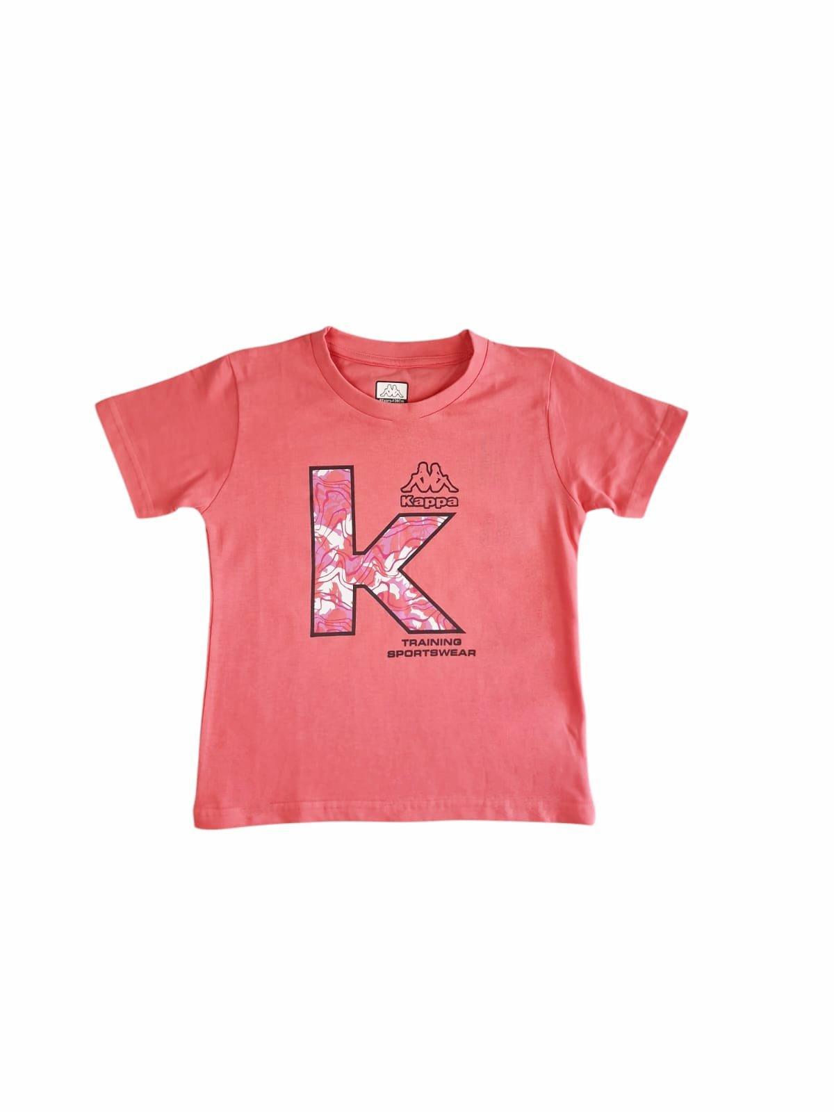 T-shirt mezza manica in cotone da bambina Kappa corallo