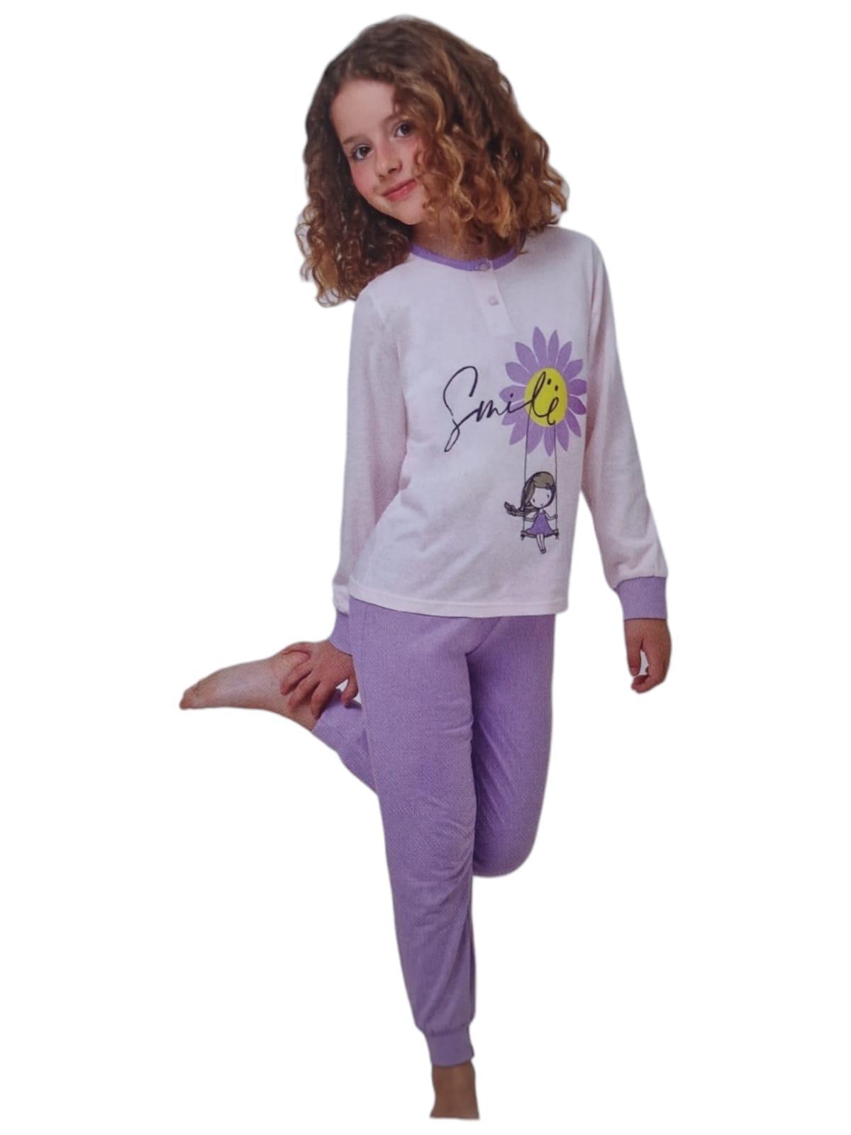 Pigiama scollo serafino in cotone da bambina Il Granchio
