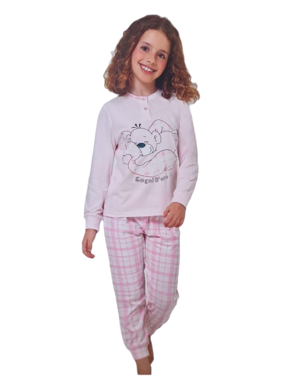 Pigiama scollo serafino in cotone da bambina Il Granchio
