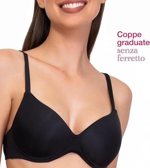 Reggiseno nero da donna senza ferretto con coppe graduate