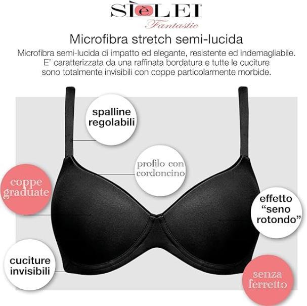 Reggiseno nero da donna senza ferretto con coppe graduate