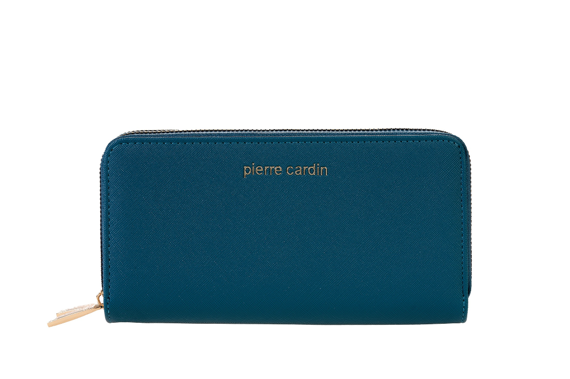 Portafoglio in ecopelle con cerniera da donna Pierre Cardin petrolio