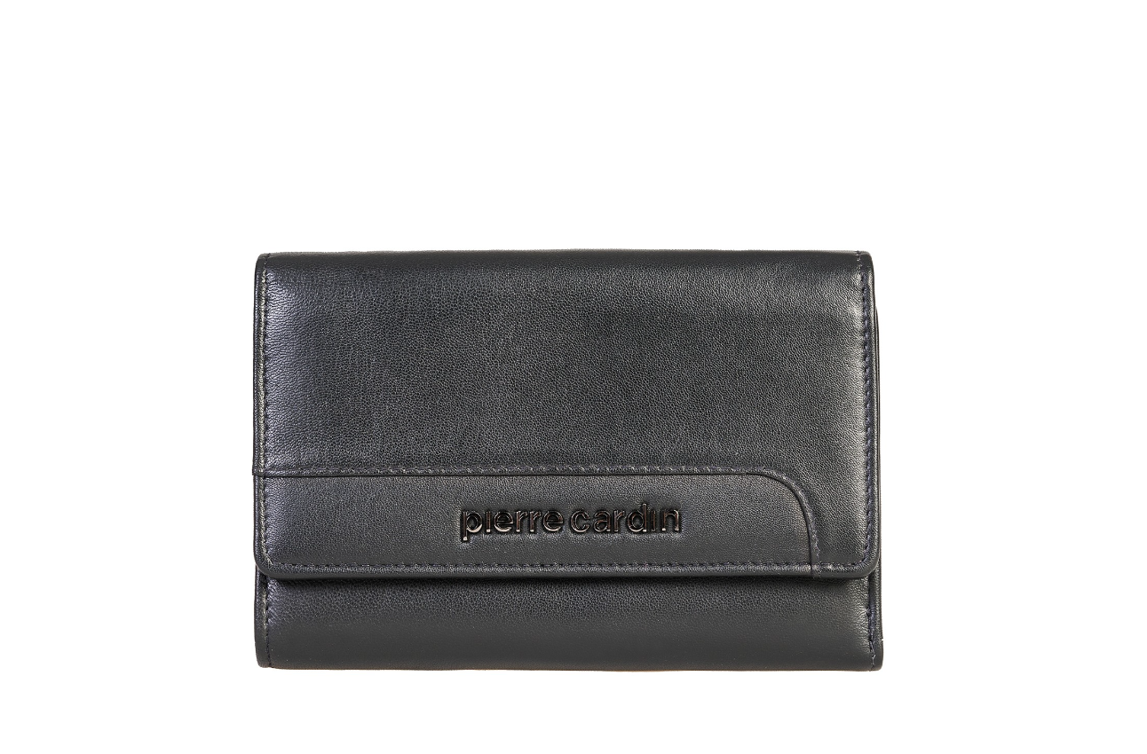 Portafoglio in  vera pelle con patta Pierre Cardin donna nero