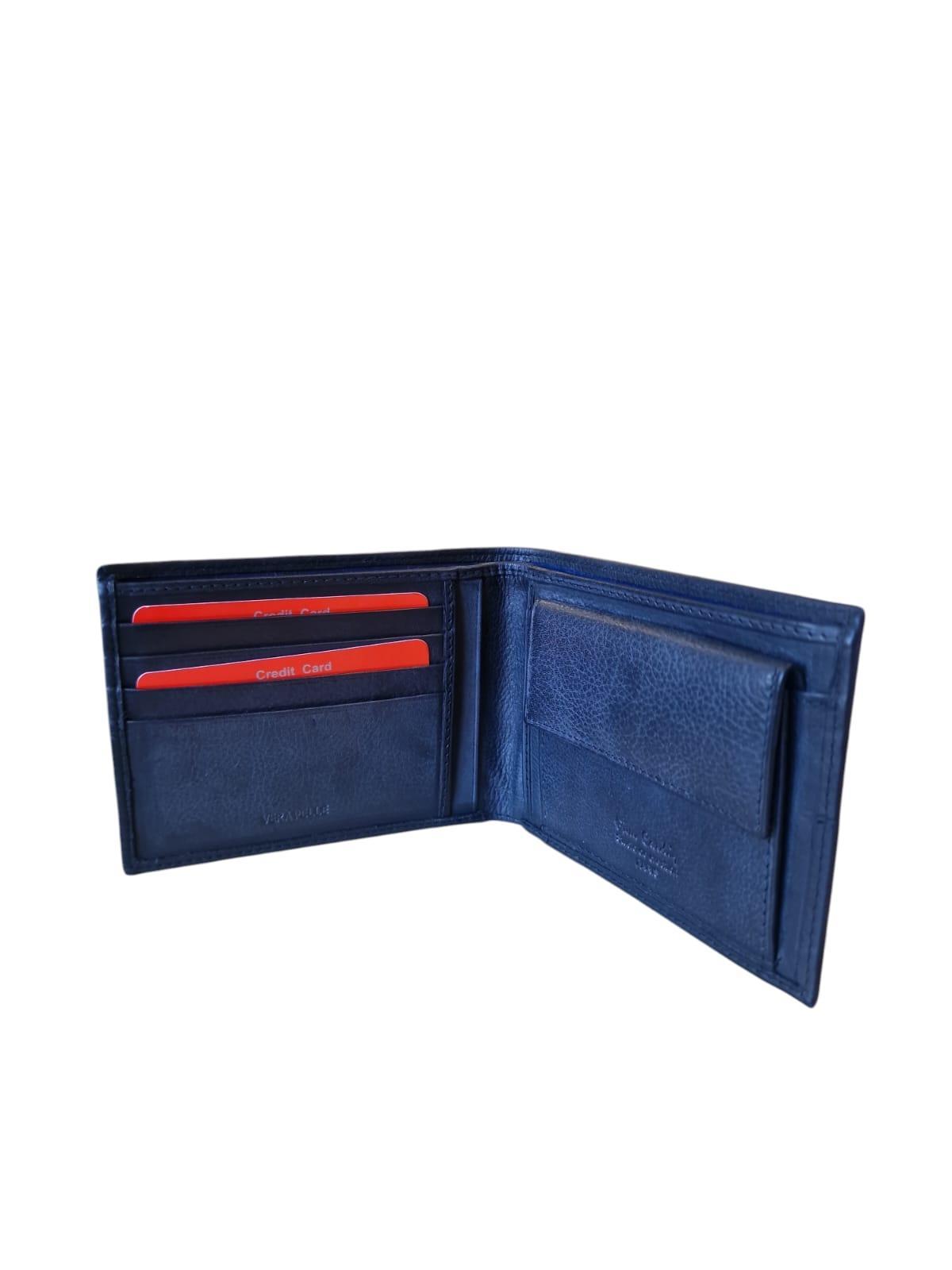 Portafoglio in vera pelle con porta monete Pierre Cardin uomo blu
