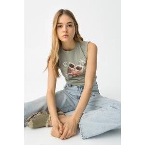 Canotta crop ragazza  con stampa gattino