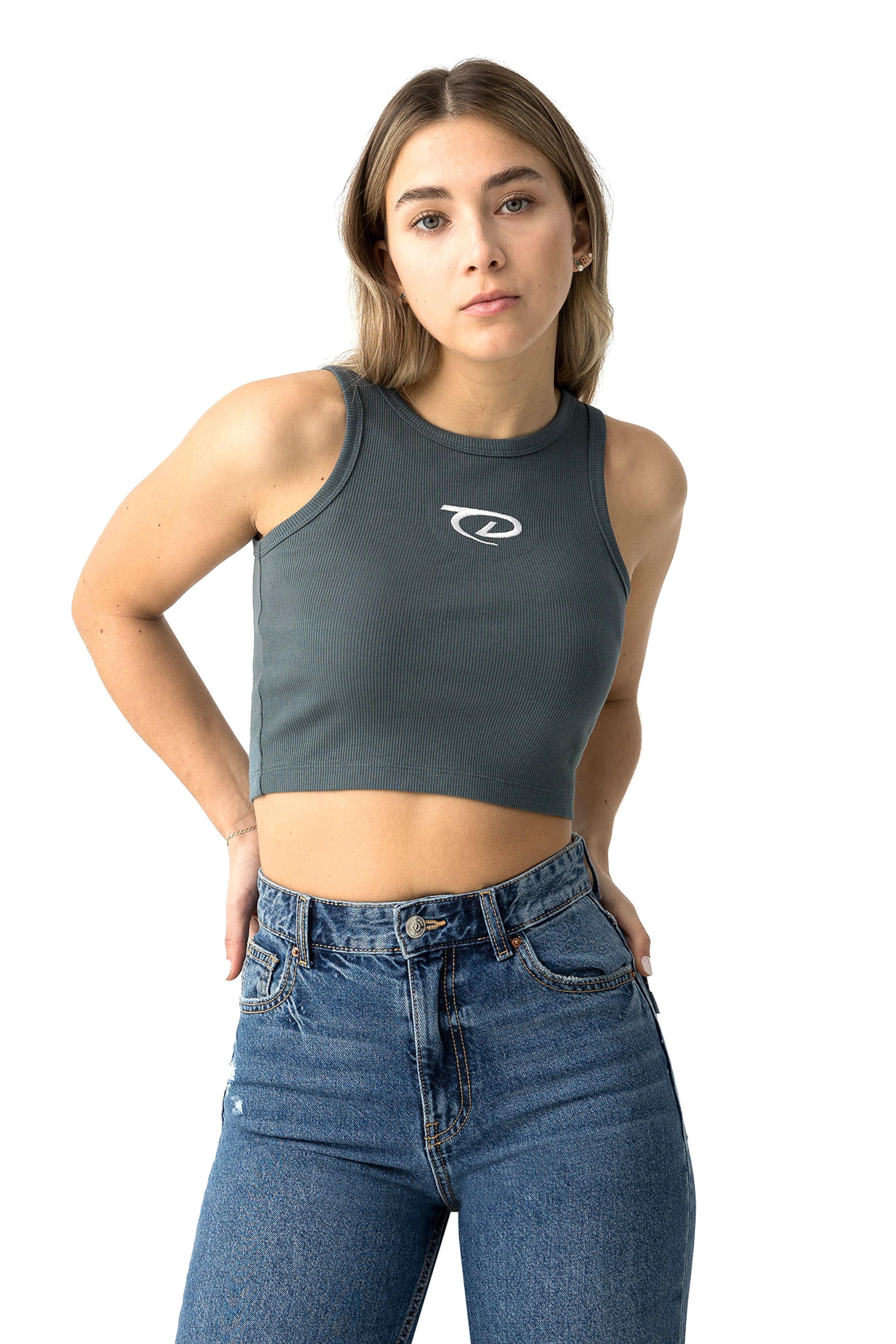 Top crop a coste con ricamo Tiffosi ragazza