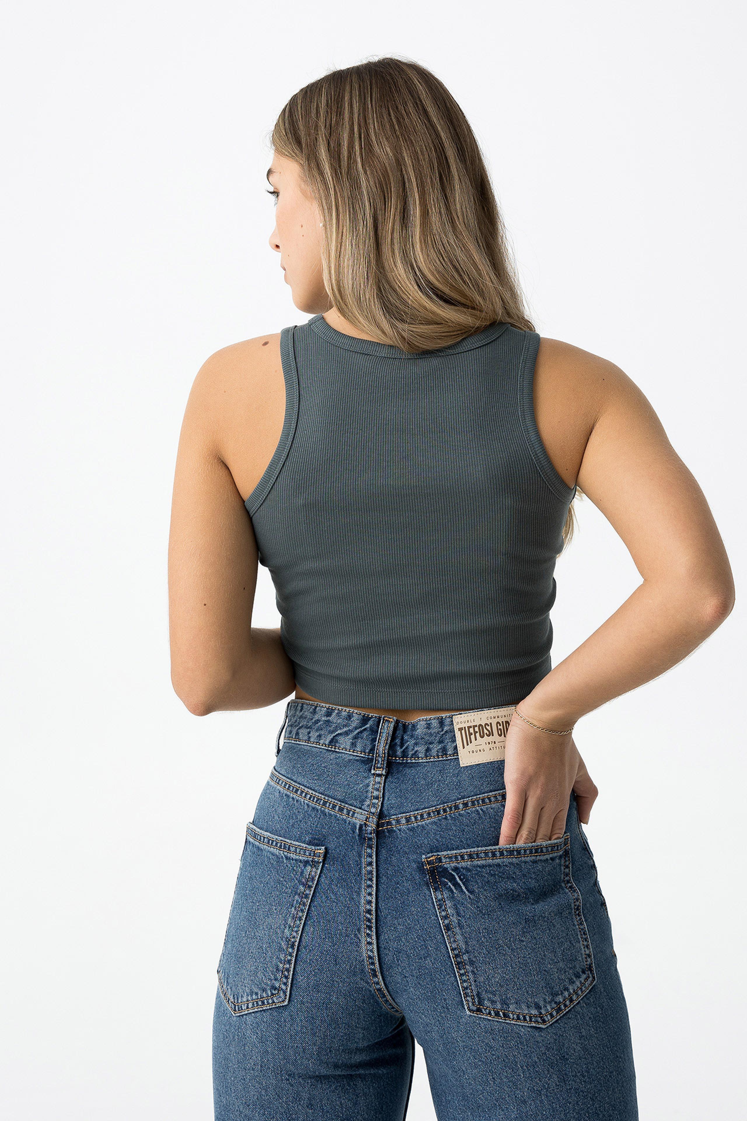 Top crop a coste con ricamo Tiffosi ragazza