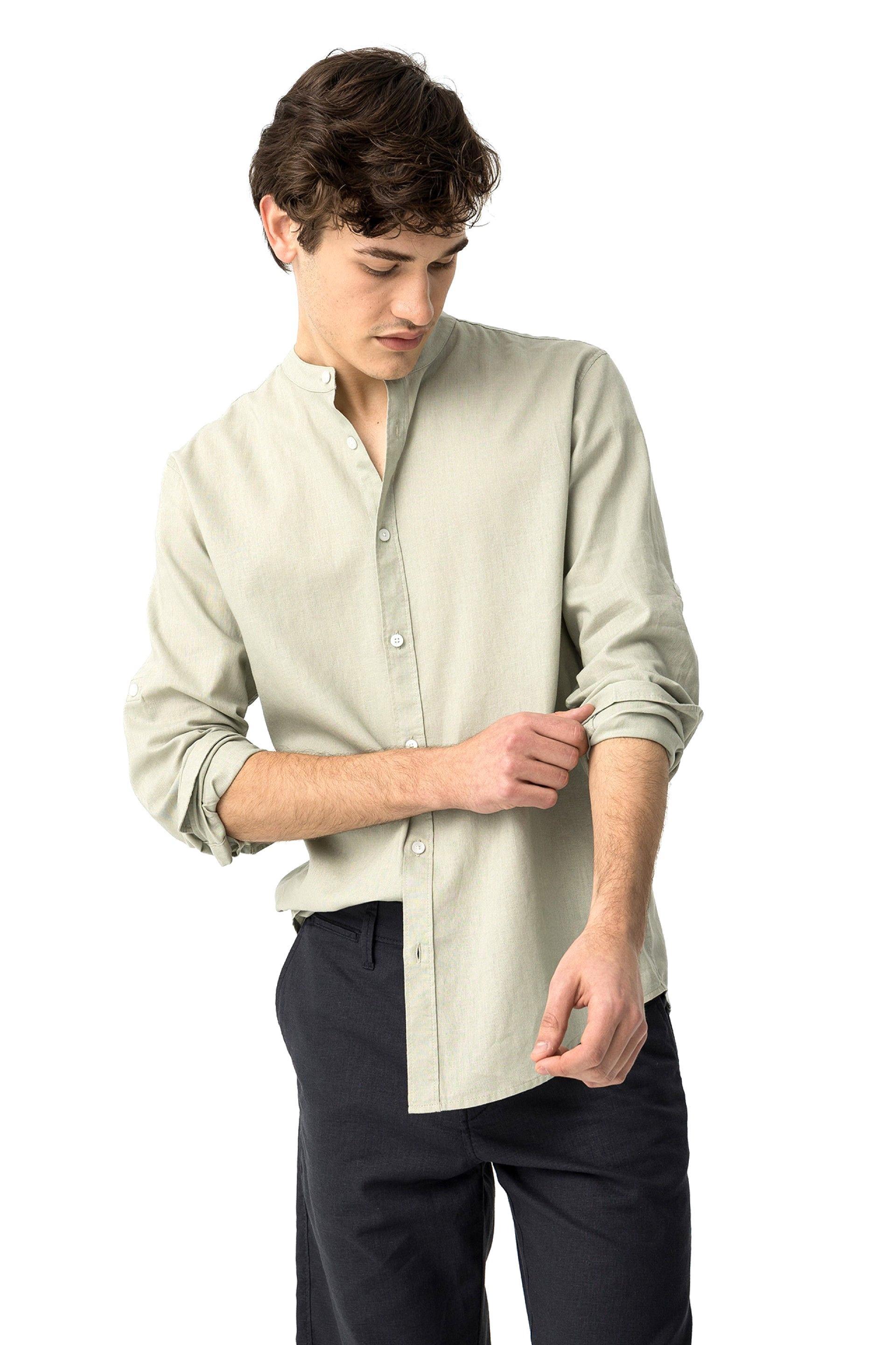 Camicia uomo misto lino cotone collo coreana Tiffosi