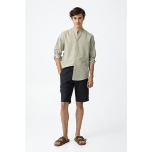 Camicia uomo misto lino cotone collo coreana