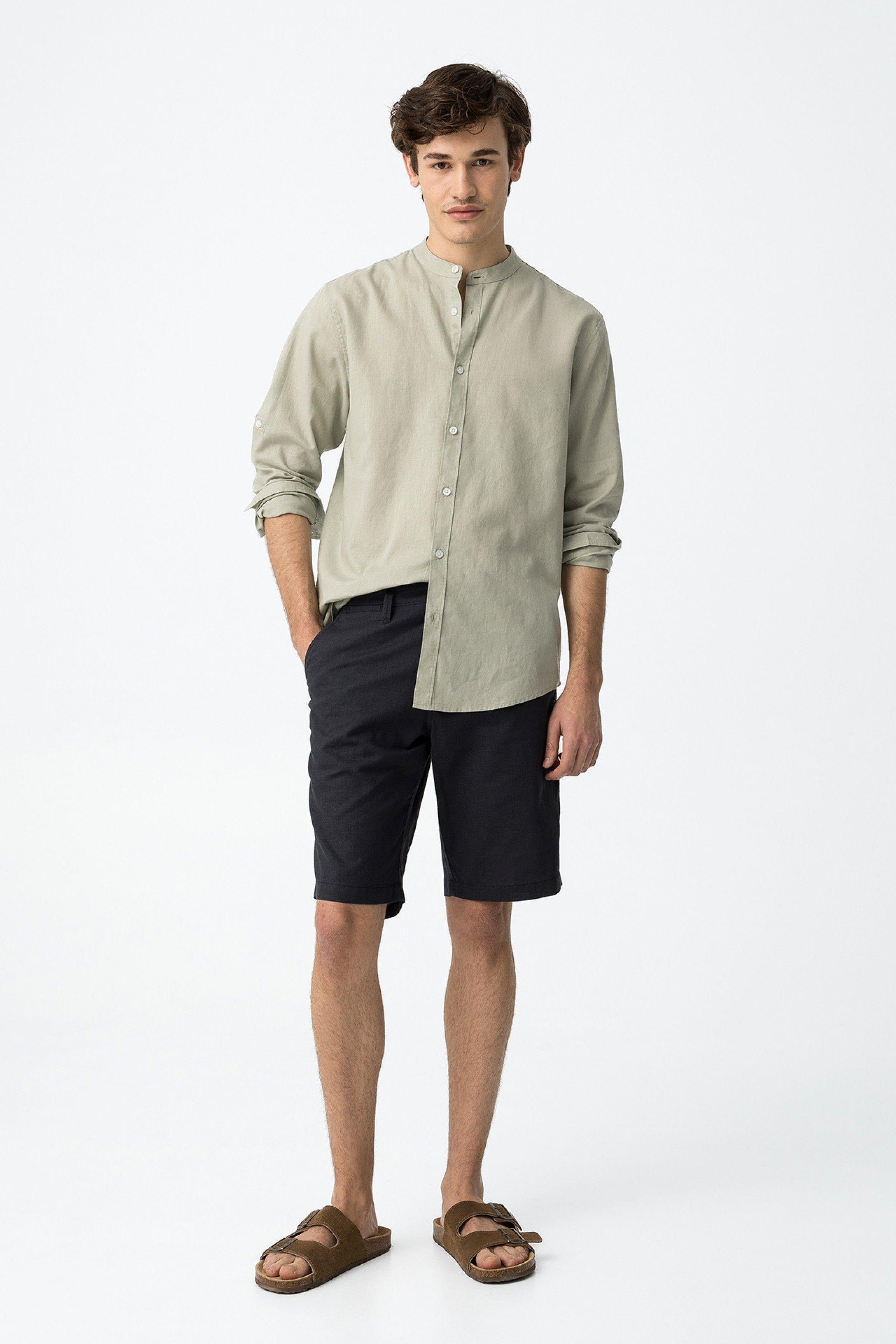 Camicia uomo misto lino cotone collo coreana Tiffosi
