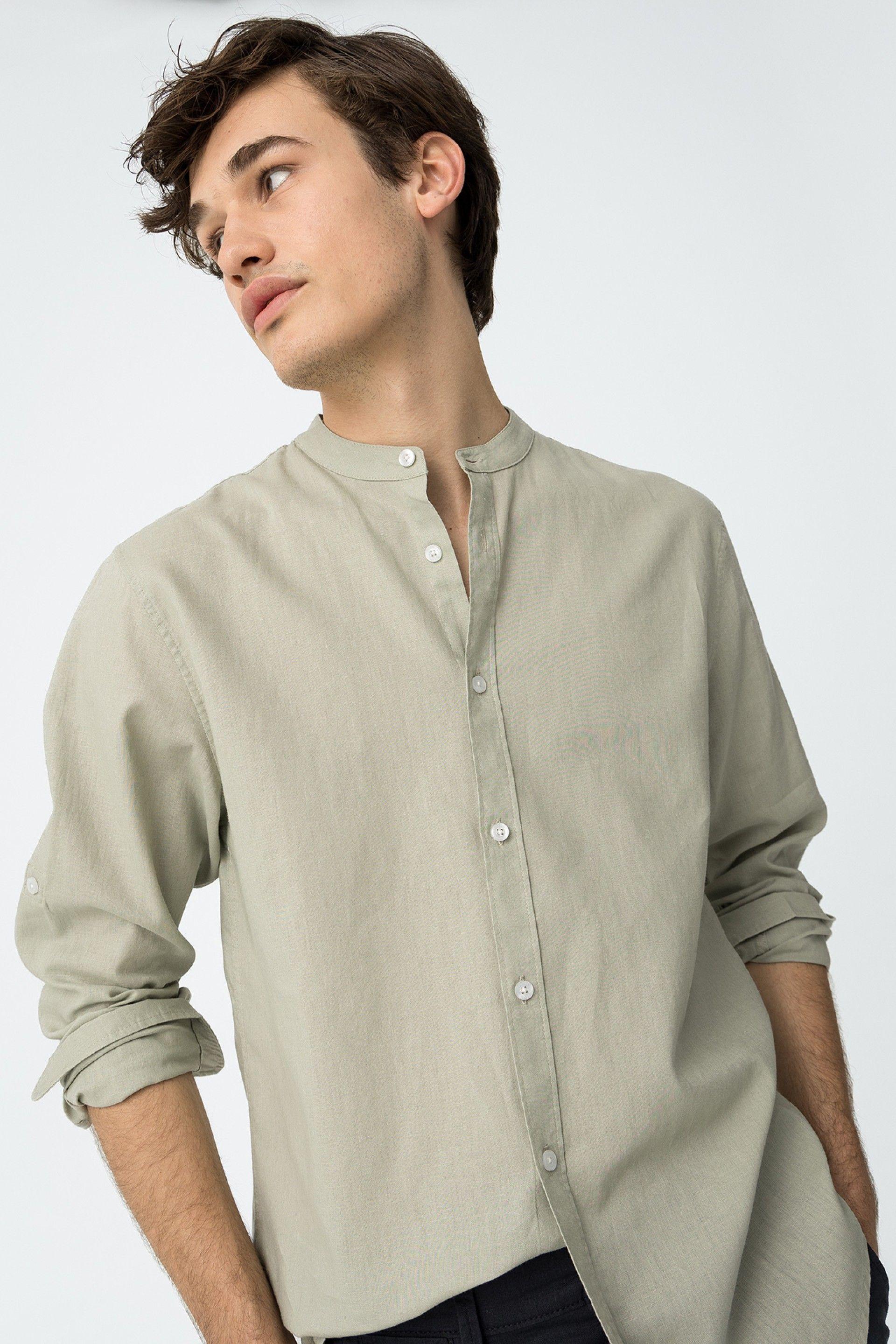 Camicia uomo misto lino cotone collo coreana Tiffosi