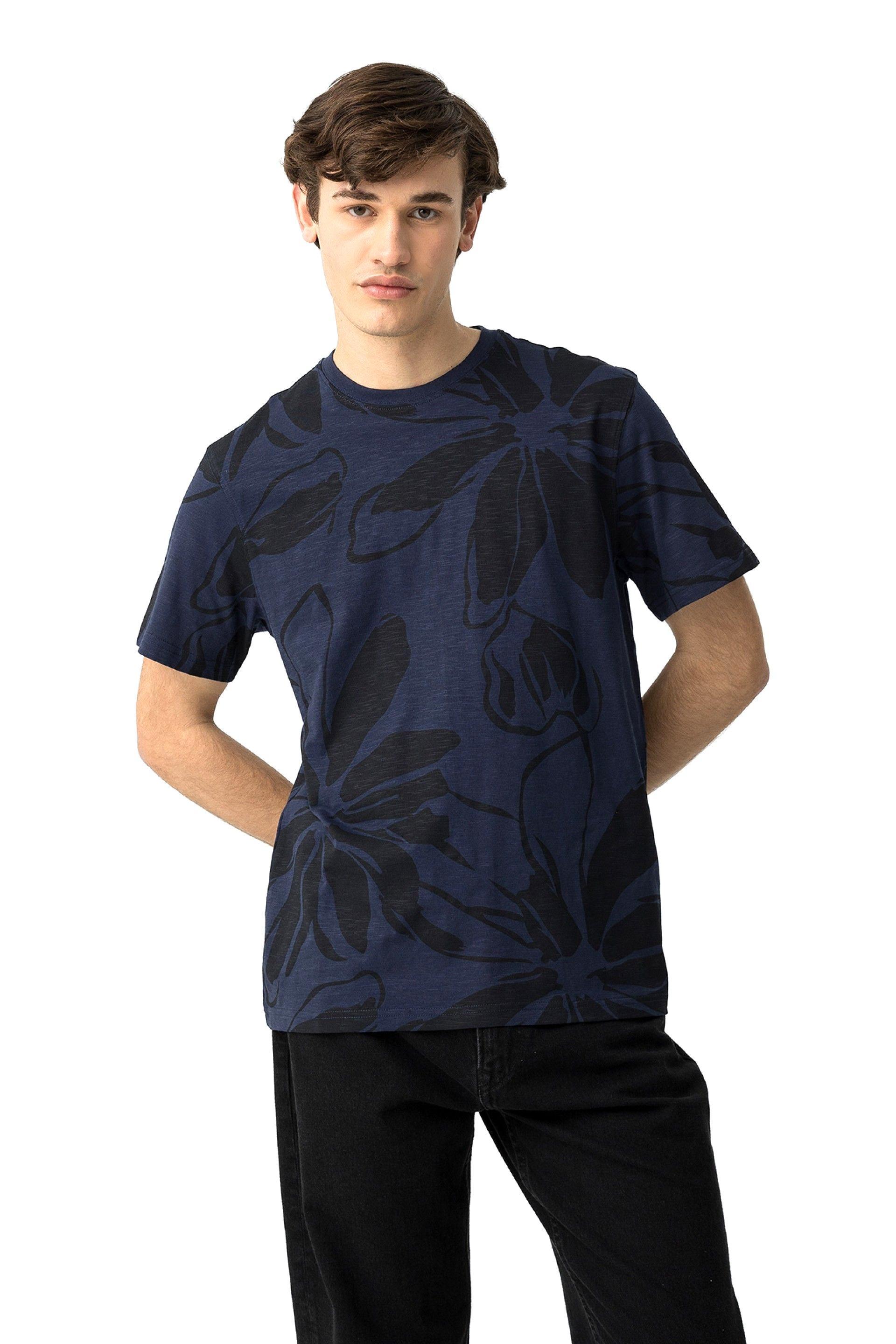 T-shirt in cotone da uomo Tiffosi con stampa blu