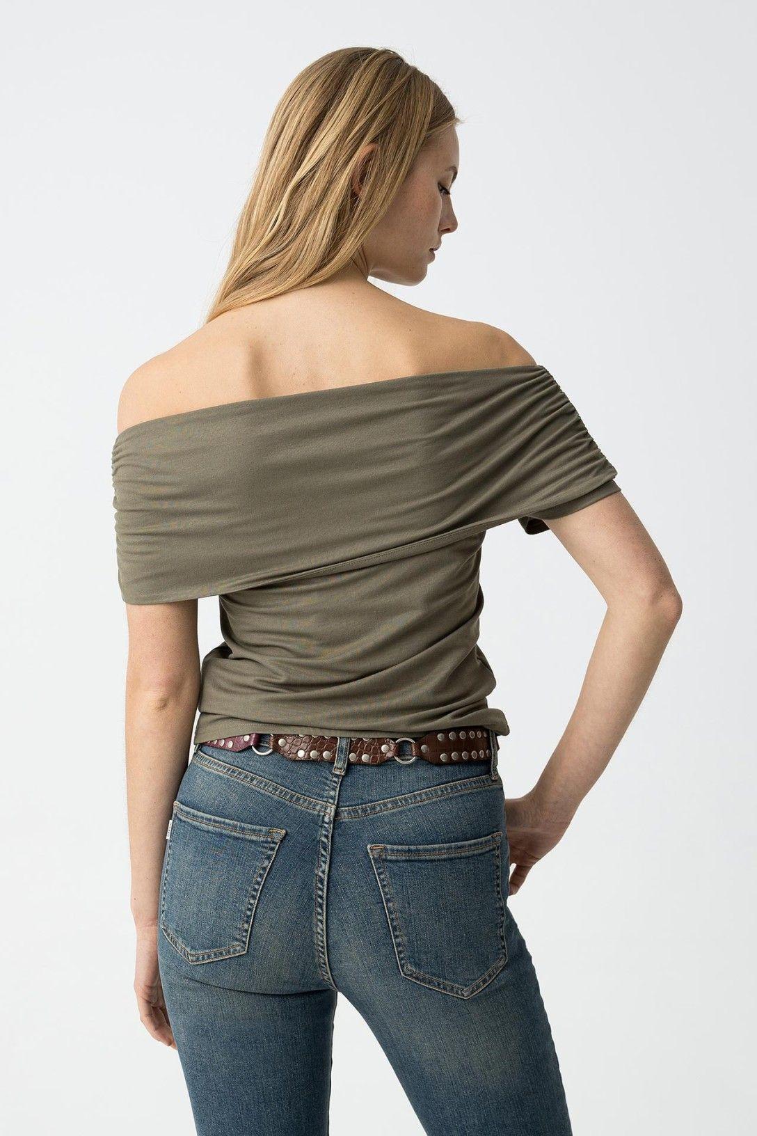 tiffosi top scollo barchetta donna verde militare - foto 3