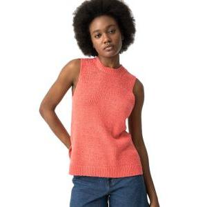 Canotta lavorata a maglia donna  corallo