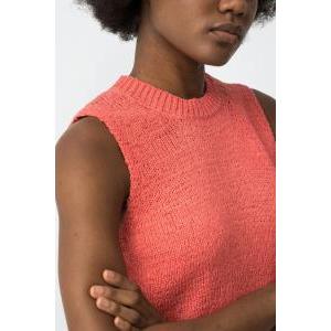 Canotta lavorata a maglia donna  corallo