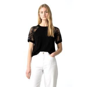 T-shirt in maglia con maniche in pizzo  donna