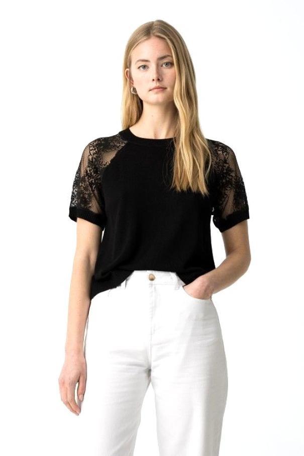 T-shirt in maglia con maniche in pizzo Tiffosi donna