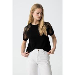 T-shirt in maglia con maniche in pizzo  donna