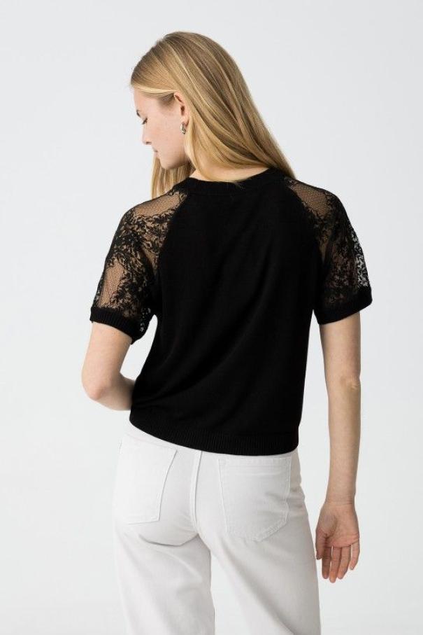 T-shirt in maglia con maniche in pizzo Tiffosi donna