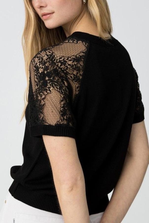 T-shirt in maglia con maniche in pizzo Tiffosi donna