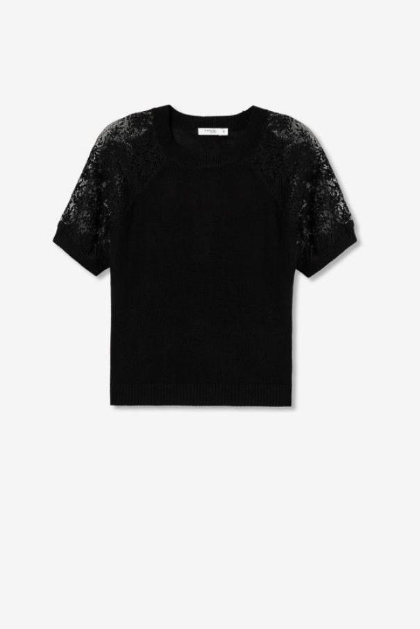 T-shirt in maglia con maniche in pizzo Tiffosi donna
