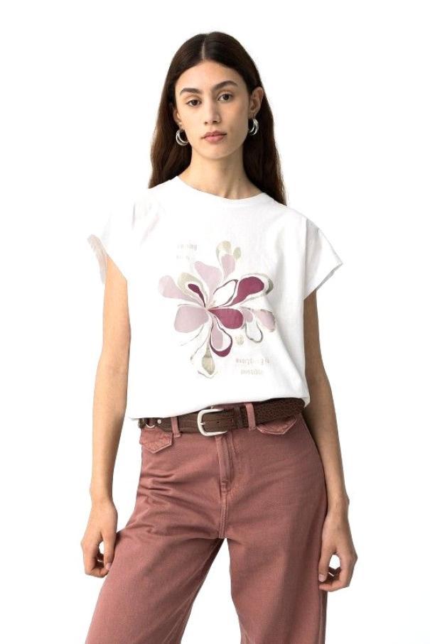 T-shirt donna in cotone con stampa Tiffosi